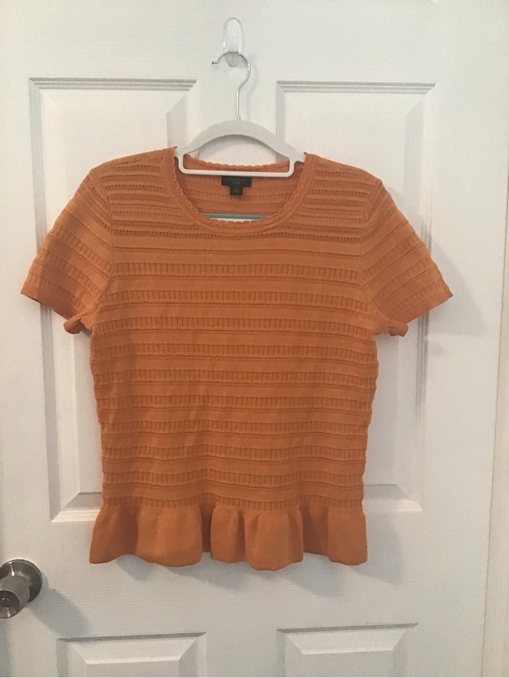 Ann Taylor Orange Short-Sleeve Peplum Knit Top
